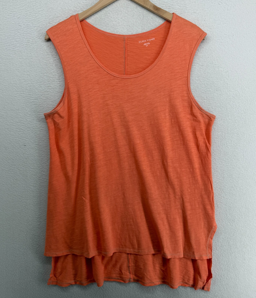 EILEEN FISHER Tank Top S Hemp Organic Cotton Slub Jersey Scoop Neck Shell Orange